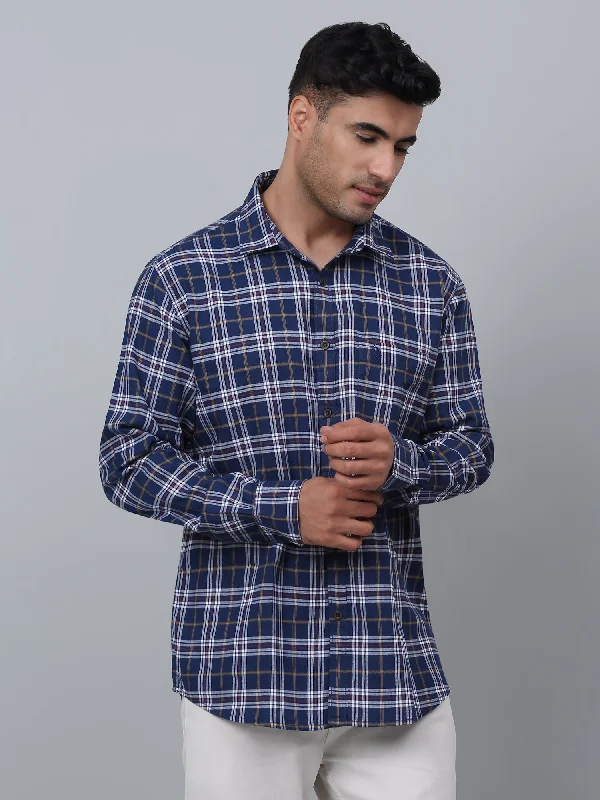 Men's French-Cuff Shirts for a Sophisticated EdgeMen's Navy Blue Casual Big Checks Full Sleeve Shirt Men's French-Cuff Shirts for a Sophisticated EdgeMen's Navy Blue Casual Big Checks Full Sleeve Shirt