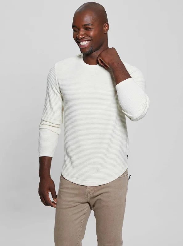 Men's Sweaters with ThumbholesWhite Hudson Linear Knit Jumper