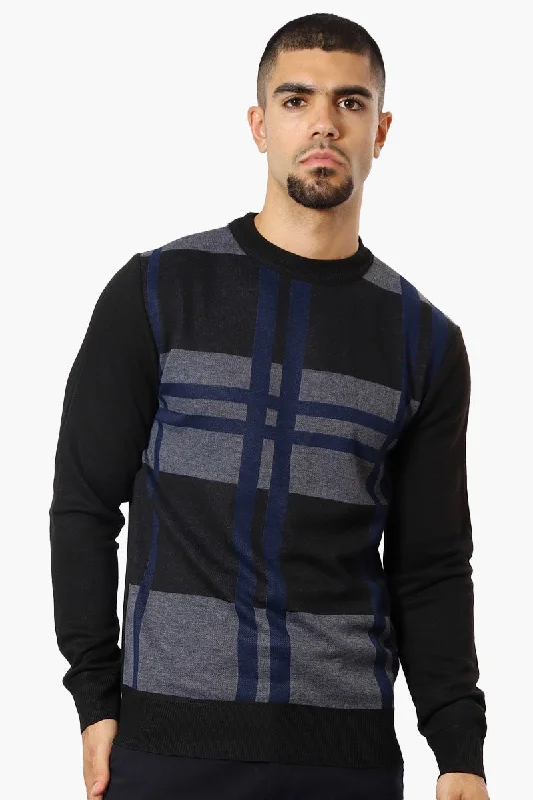 Essential Men's V-Neck SweatersJay Y. Ko Patterned Crewneck Pullover Sweater - Navy