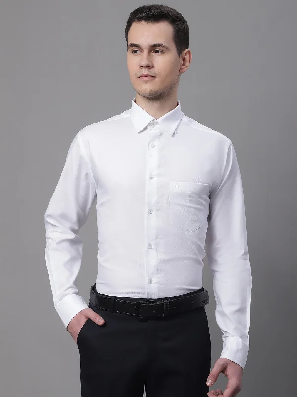 Men's Machine-Washable Shirts for ConvenienceMen's White Formal Self textured Full Sleeve Shirt Men's Machine-Washable Shirts for ConvenienceMen's White Formal Self textured Full Sleeve Shirt