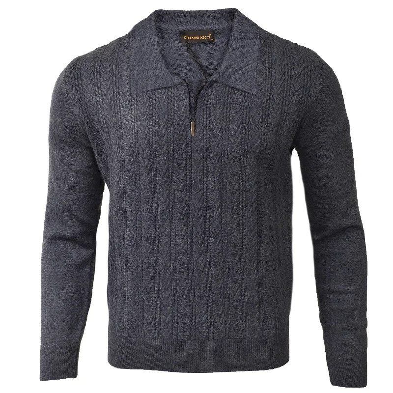 Men's Sweaters with Cable PatternsSTEFANO RICCI POLO SWEATER