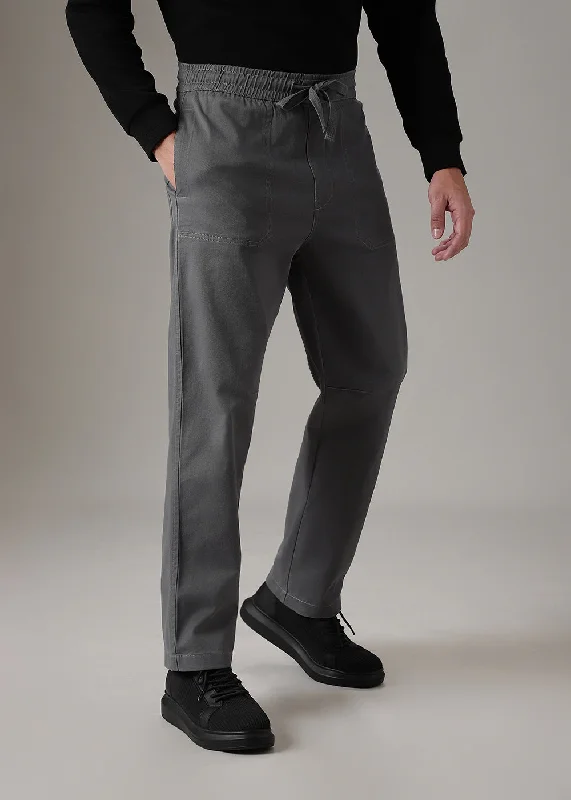 Cool Men's JeansDark Grey Drawstring Denim