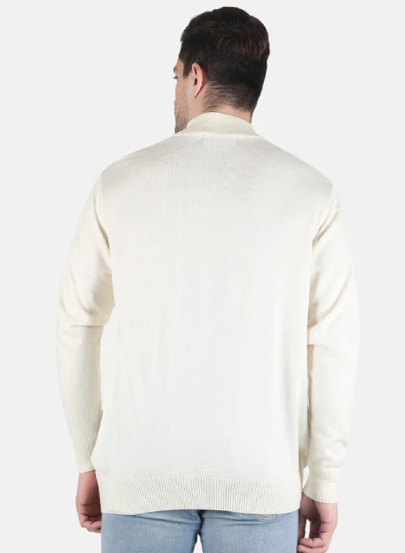 Men Off White Solid Pullover