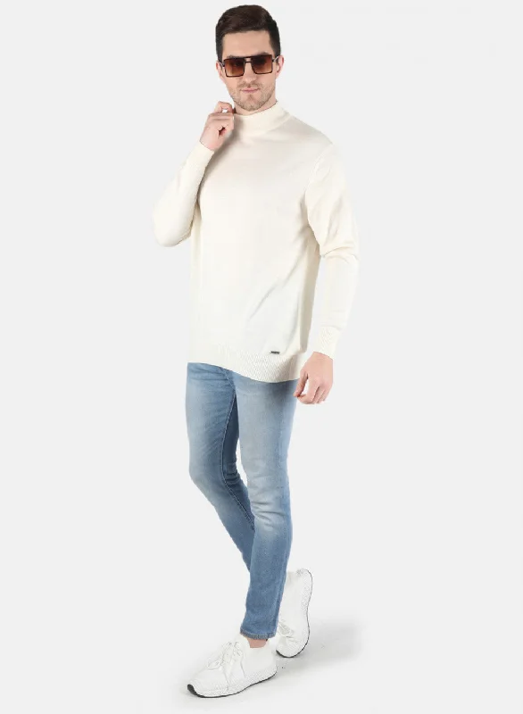 Men Off White Solid Pullover