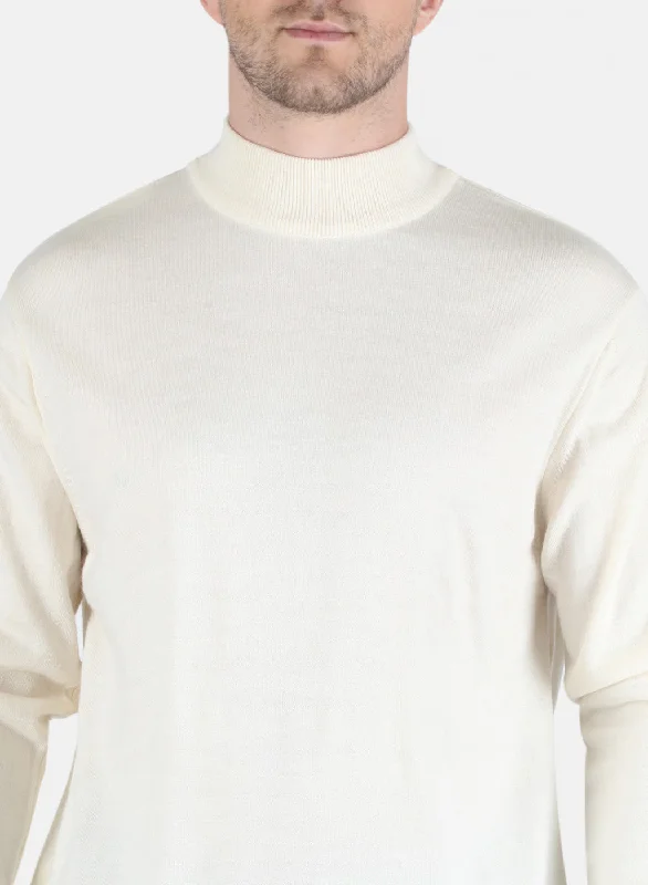 Men Off White Solid Pullover