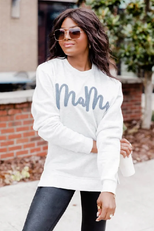 Mama Script Chenille Patch Ash Graphic Sweatshirt